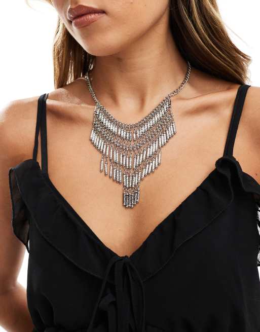 ASOS DESIGN - Collana color argento con design a frange zigrinate