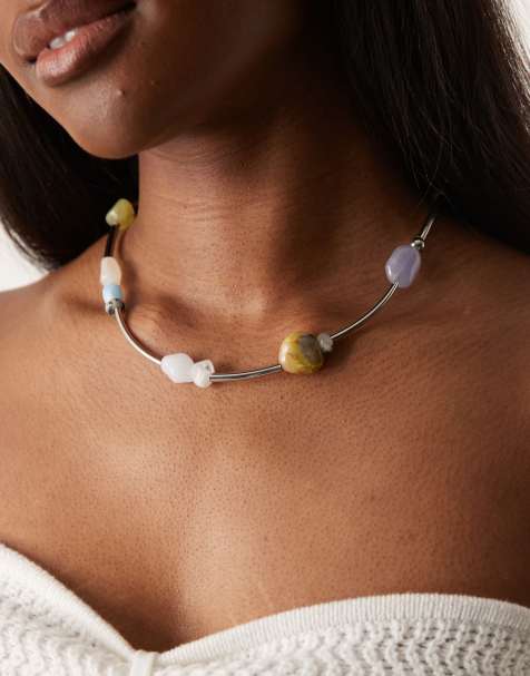 ASOS DESIGN - Collana color argento con perline astratte - view 1