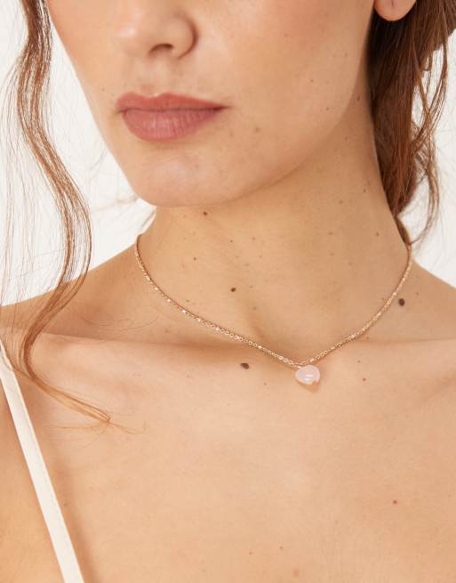 ASOS DESIGN - Collana color oro con ciondolo a cuore in quarzo rosa semiprezioso