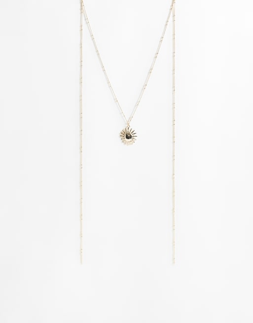 ASOS DESIGN - Collana color oro con ciondolo a forma di sole e catenina con puntini