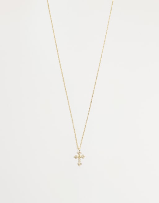 ASOS DESIGN - Collana color oro con pendente a croce centrale con rosa e cristalli