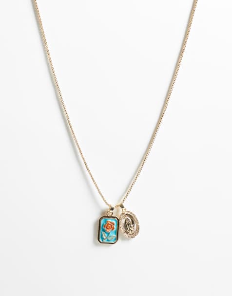 ASOS DESIGN - Collana color oro smaltato con doppio ciondolo con rosa e San Cristoforo - view 1