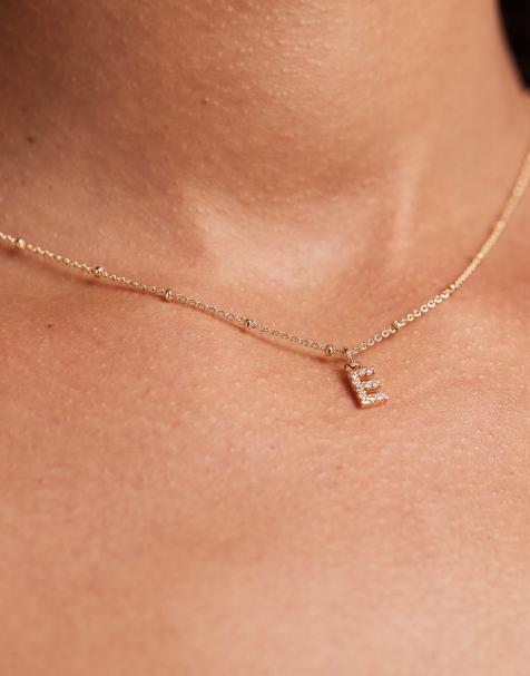 ASOS DESIGN - Collana con catenina a sfere dorata con iniziale E con zirconia cubica e confezione regalo - view 1