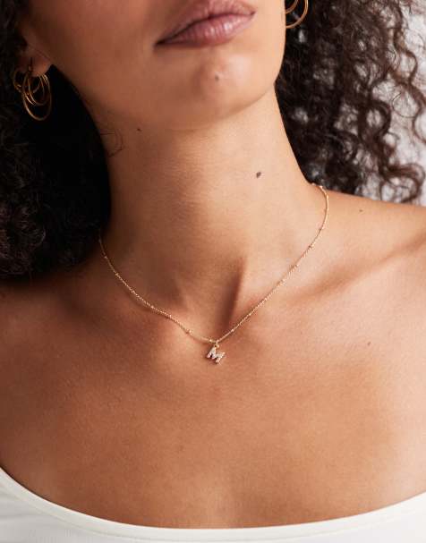 ASOS DESIGN - Collana con catenina a sfere dorata con iniziale M con zirconia cubica e confezione regalo - view 1