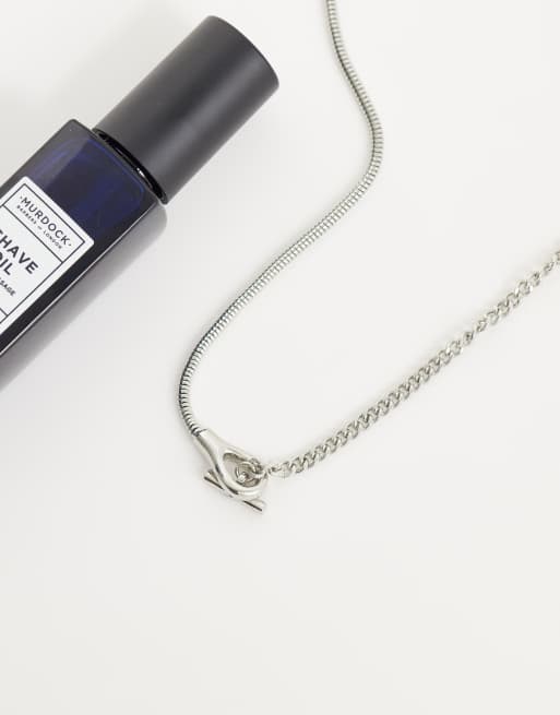 ASOS DESIGN - Collana con catenina curb e t-bar argentata half and half con motivo pitonato, 2 di 4