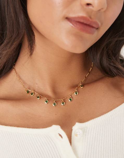 ASOS DESIGN - Collana con catenina dorata con charm a forma di cuore verde - view 1