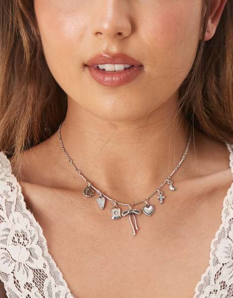 ASOS DESIGN - Collana con catenina e charms misti color argento - view 1