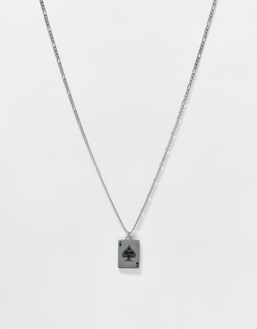 ASOS DESIGN - Collana con catenina in acciaio inossidabile resistente all'acqua argentato con ciondolo a forma di carta da gioco