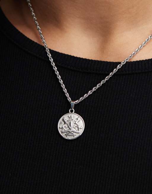 ASOS DESIGN - Collana con catenina in acciaio inossidabile resistente all'acqua argentato con ciondolo circolare