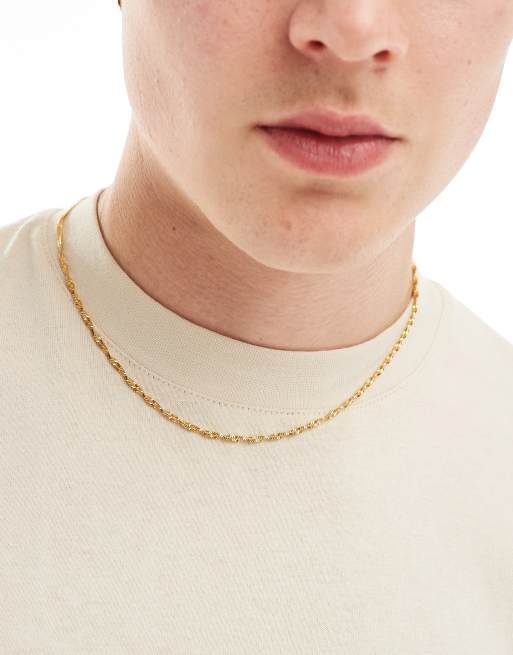 ASOS DESIGN - Collana con catenina sottile intrecciata zigrinata in acciaio inossidabile resistente all'acqua color oro 