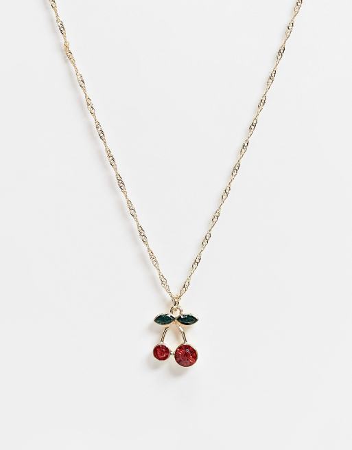 ASOS DESIGN - Collana con ciondolo a forma di ciliegie color oro