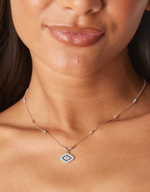 ASOS DESIGN - Collana con ciondolo a forma di occhio color oro