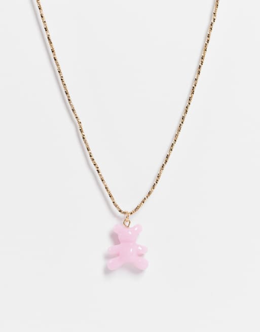 ASOS DESIGN - Collana con ciondolo a forma di orsacchiotto in plastica, colore oro