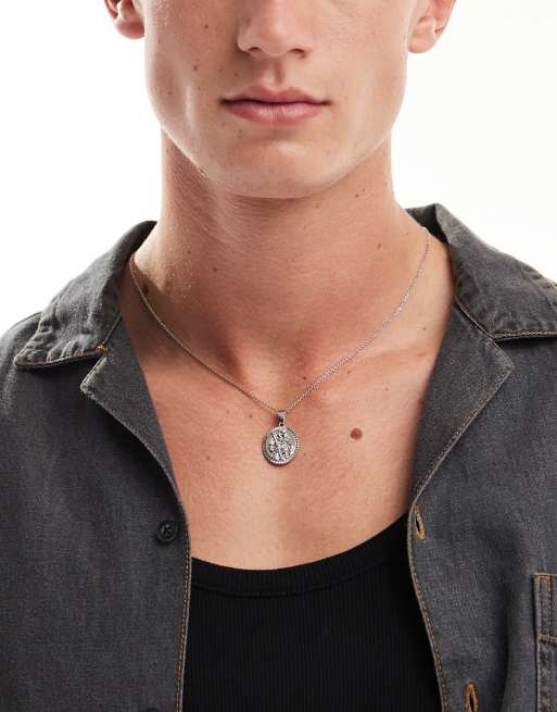 ASOS DESIGN - Collana con ciondolo a moneta argento