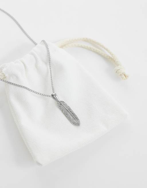ASOS DESIGN - Collana con ciondolo in acciaio inossidabile resistente all'acqua argentato a forma di piuma, 4 di 4