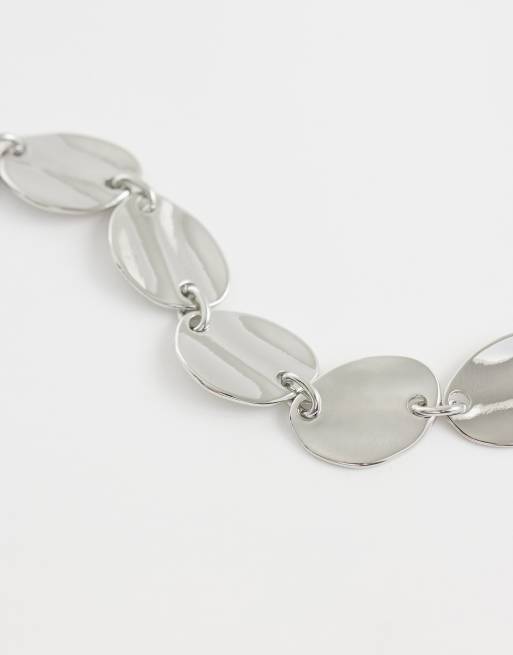 ASOS DESIGN collana con design a disco liscio color argento, 4 di 4