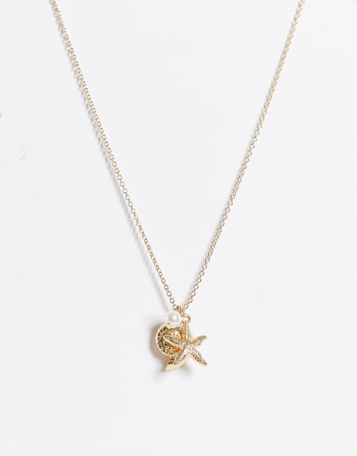 ASOS DESIGN - Collana con pendenti a conchiglia colore oro