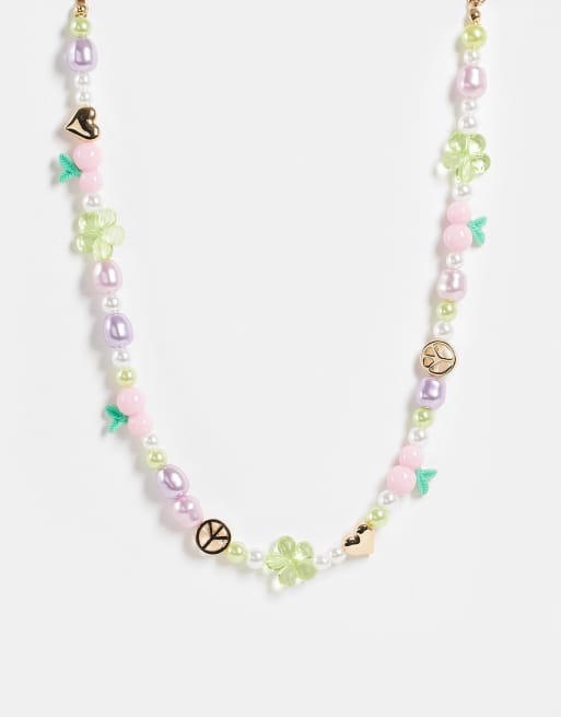 ASOS DESIGN - Collana con perline miste e a ciliegia