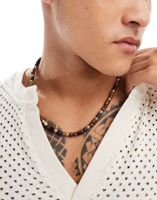 ASOS DESIGN - Collana con perline semipreziose in tonalità marroni , 3 di 4