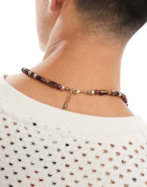 ASOS DESIGN - Collana con perline semipreziose in tonalità marroni , 4 di 4
