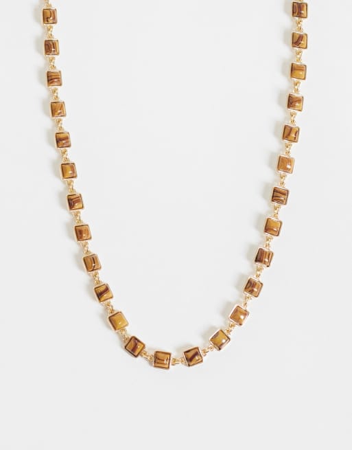 ASOS DESIGN collana con pietra occhio di tigre finta color oro, 1 di 4