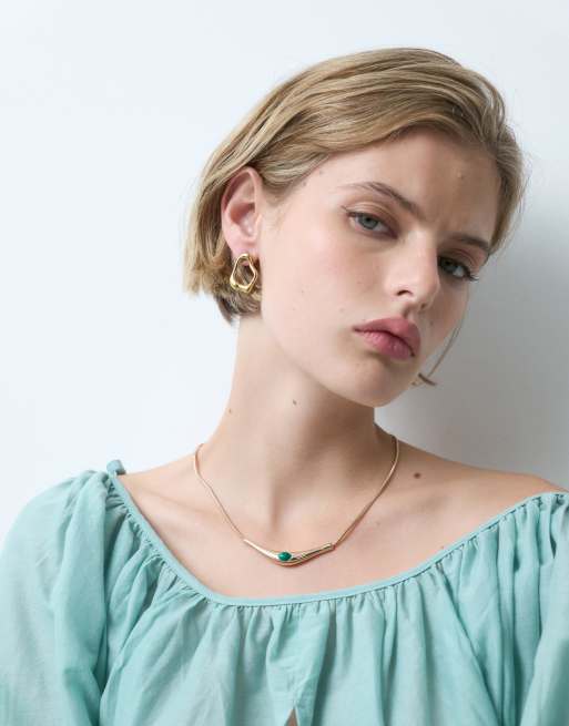 ASOS DESIGN collana con pietra verde incastonata color oro, 1 di 6