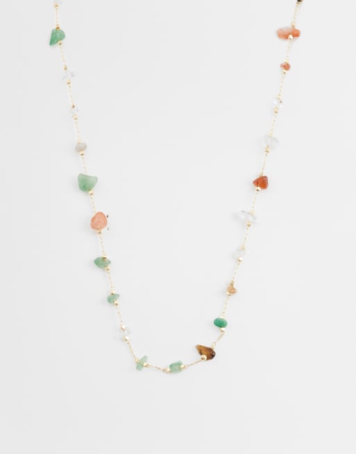 ASOS DESIGN - Collana corta a catena color oro con pietre semipreziose scheggiate