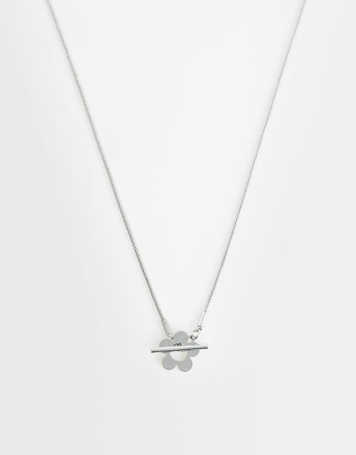 ASOS DESIGN - Collana corta color argento con fiore con barretta a T