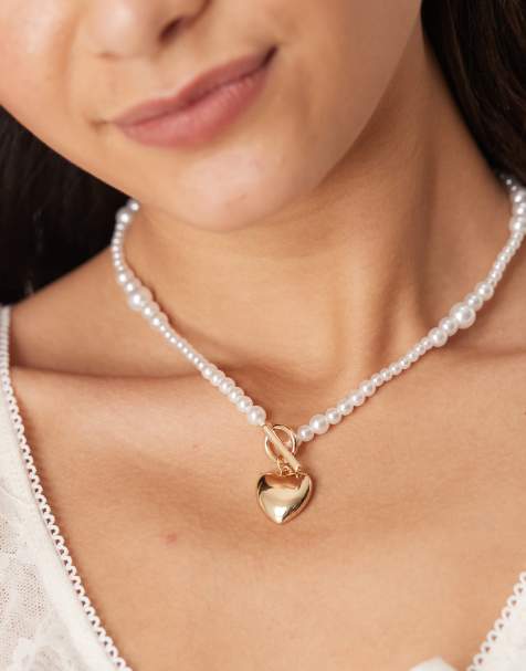 ASOS DESIGN - Collana corta color oro con perla a cuore - view 1