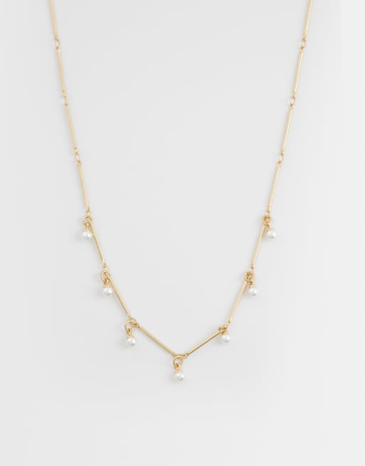 ASOS DESIGN - Collana corta color oro con perle sintetiche