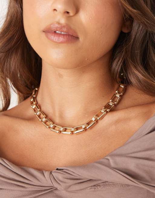 ASOS DESIGN - Collana corta con catenina a maglie squadrate color oro