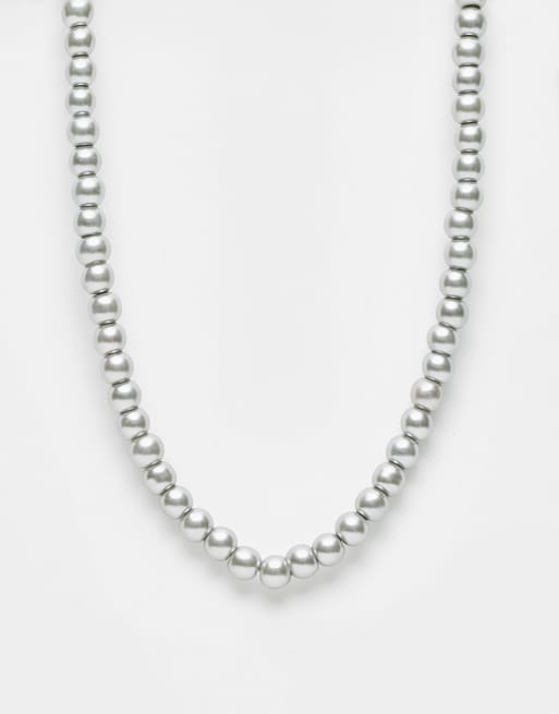 ASOS DESIGN - Collana corta con perle sintetiche grigie in vetro da 6 mm