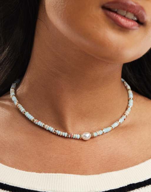 ASOS DESIGN - Collana corta con perline e perle sintetiche multicolore