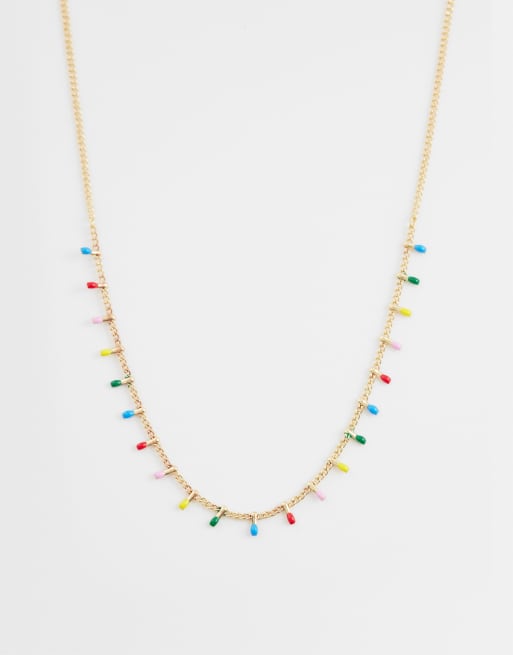ASOS DESIGN - Collana corta dorata con perline multicolore