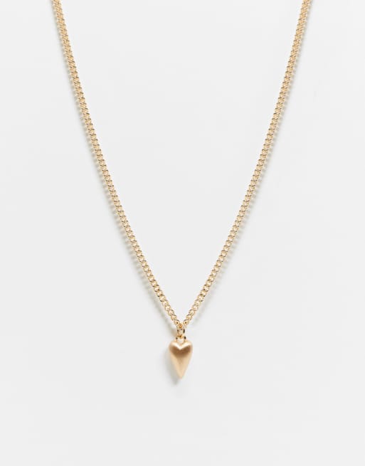 ASOS DESIGN - Collana corta slim color oro con ciondolo a cuore spazzolato