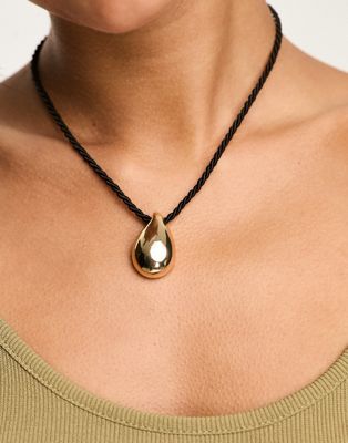 ASOS DESIGN mid length necklace with teardrop pendant and cording in gold tone - ASOS Price Checker