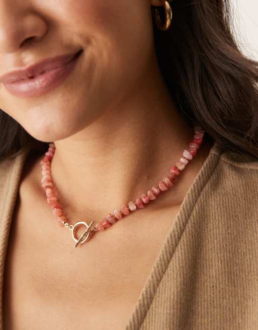 ASOS DESIGN - Collana dorata con chiusura a T e pietre semipreziose scheggiate