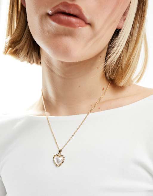 ASOS DESIGN - Collana dorata con ciondolo a cuore con perla sintetica