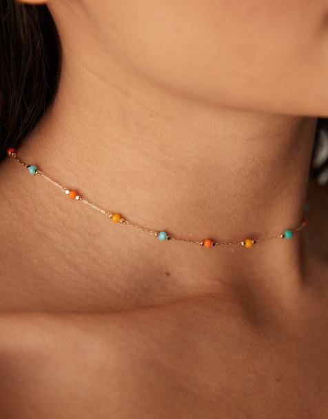 ASOS DESIGN - Collana dorata con perline micro multicolore - view 1