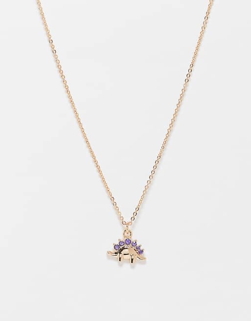 ASOS DESIGN - Collana dorata di media lunghezza con ciondolo con dinosauro