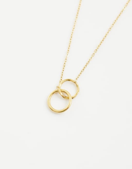 ASOS DESIGN - Collana dorata in acciaio inossidabile resistente all'acqua con design con doppio cerchio, 4 di 4