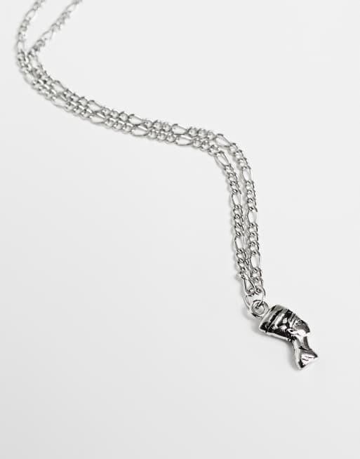 ASOS DESIGN - Collana in acciaio inossidabile resistente all'acqua color argento brunito con pendente a forma di Nefertiti