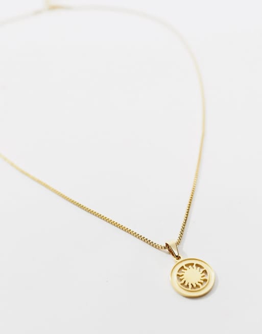 ASOS DESIGN - Collana in acciaio inossidabile resistente all'acqua color oro con ciondolo rotondo  , 2 di 4