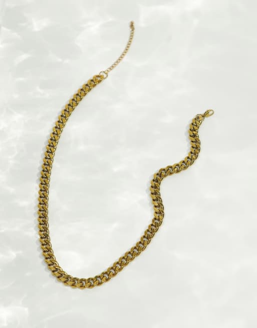 ASOS DESIGN - Collana in acciaio inossidabile resistente all'acqua con catena a maglia spessa color oro