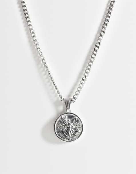 ASOS DESIGN - Collana in acciaio inossidabile resistente all'acqua tonalità argento con ciondolo a moneta incisa - view 1