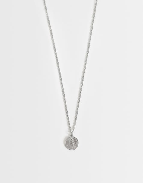 ASOS DESIGN - Collana in acciaio inossidabile resistente all'acqua tonalità argento con ciondolo a moneta incisa - view 1
