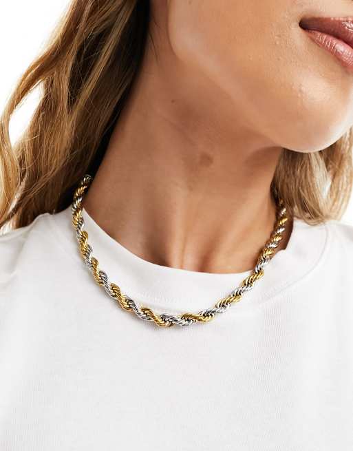 ASOS DESIGN - Collana in acciaio inox resistente all'acqua con design bicolore effetto corda