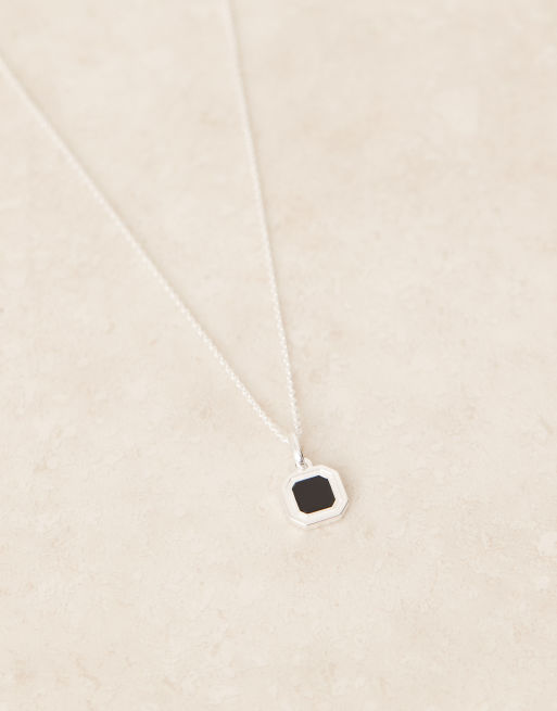 ASOS DESIGN - Collana in argento sterling con ciondolo ottagonale con pietra onice