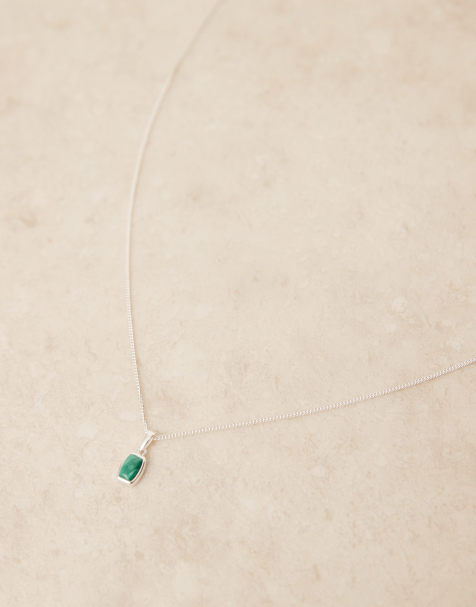 ASOS DESIGN - Collana in argento sterling con pietra malachite semipreziosa - view 1