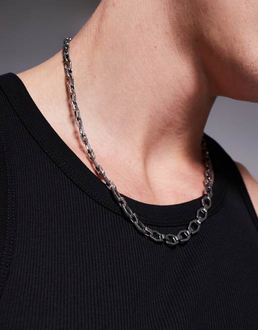 ASOS DESIGN - Collana in catenina argentata in acciaio inossidabile resistente all'acqua con dettagli in rilievo con onda greca
